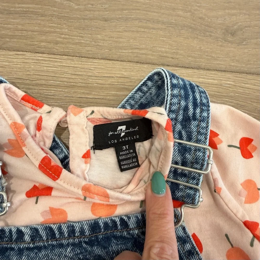 7 FOR ALL MANKIND Pink Denim Tulip Spring Short Sleeve Overall Dress Size‎ 3T